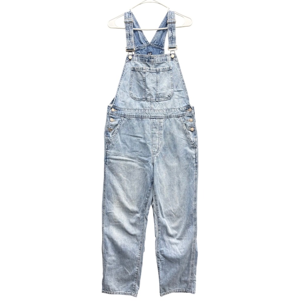 Gap Womens M Light Wash Cotton Straight Leg Classic Y2K Denim Bib Overalls Blue